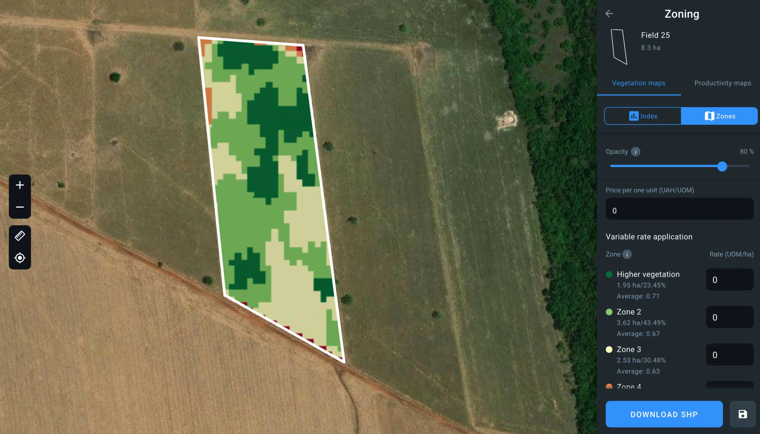 cereal field zoning on EOSDA Crop Monitoring