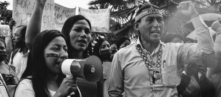 Verónica Grefa with people from her community at the protest