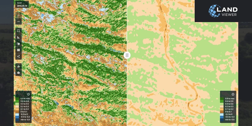NAIP and Sentinel-2 images of the Nebraskan forest in Thomas County with NDVI and EVI